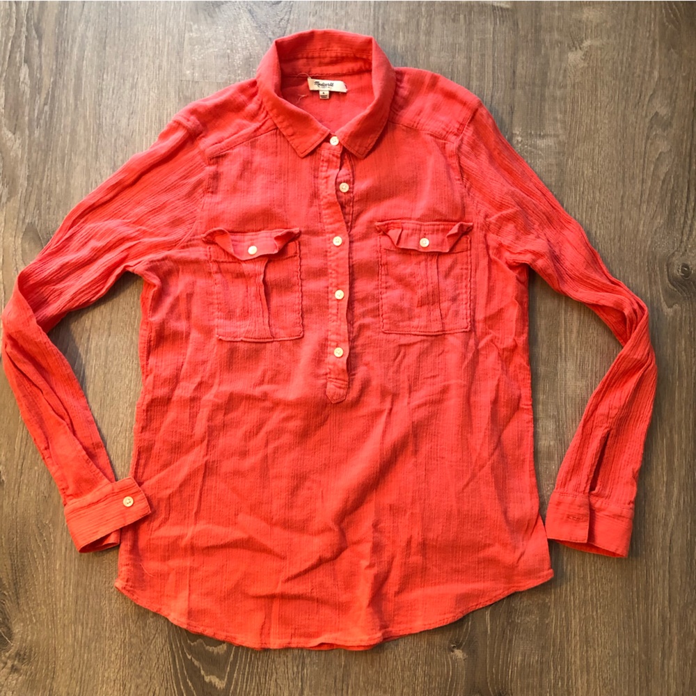 Madewell coral button down shirt Small
